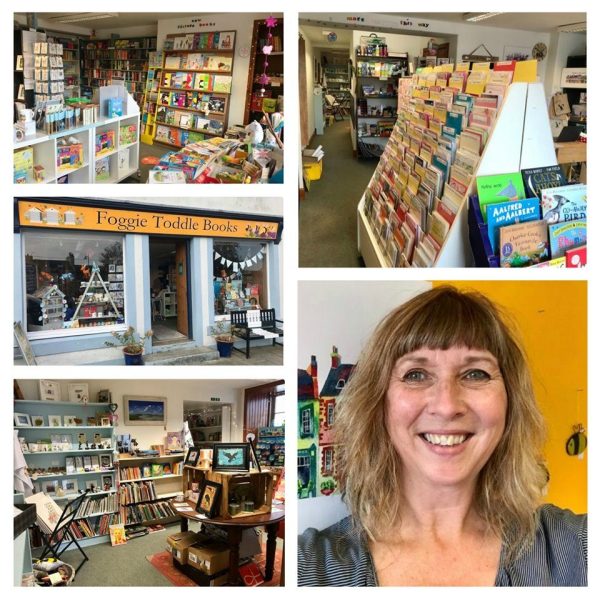 Foggie Toddle Books, Wigtown. Proprietor Jayne Baldwin in her children's book shop.
