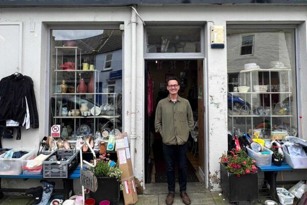 David Farrier stood outside Wigtown Community Shop