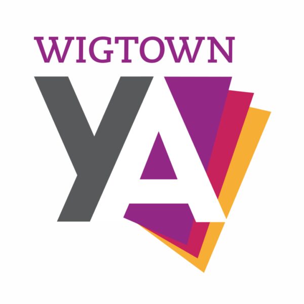 Wigtown YA logo in pink, purple and yellow.