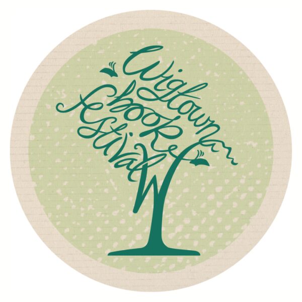 Wigtown Book Festival icon. Graphic of a tree, branches twisting to spell "Wigtown Book Festival" on a white and beige background.